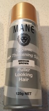 Spray Mane Hair Thickening product onto thinning hair and make your hair look instantly thicker